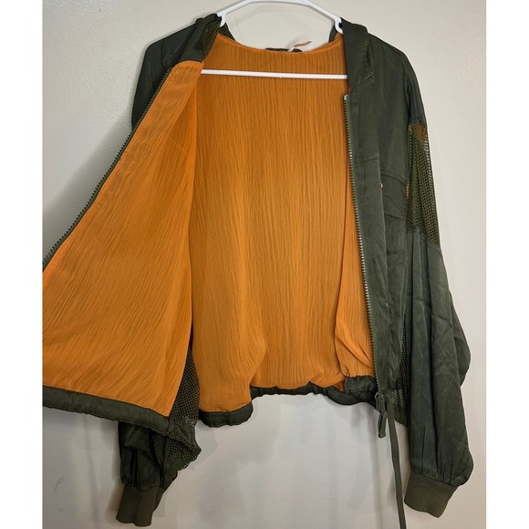 Free People Movement Olive Green Mesh Panel Hooded Bomber Jacket OB590918 Small - Picture 4 of 7